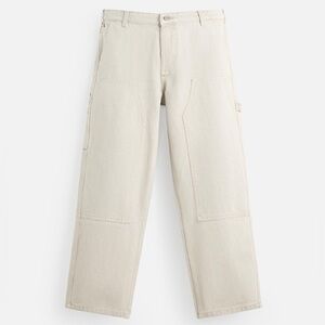 Zara Carpenter Double Knee Multiple‎ Pockets Straight-Leg Pants, Beige, Size 2